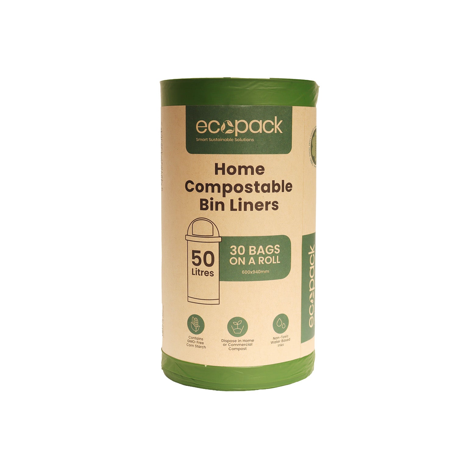 Ecopack 50L Large Compostable Garbage Bags (1 Roll/30 Bags)
