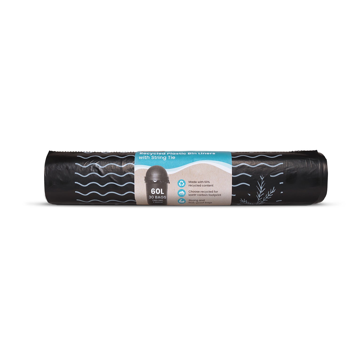 Ecopack 60L Recycled Plastic Bin Liners with String Tie Roll