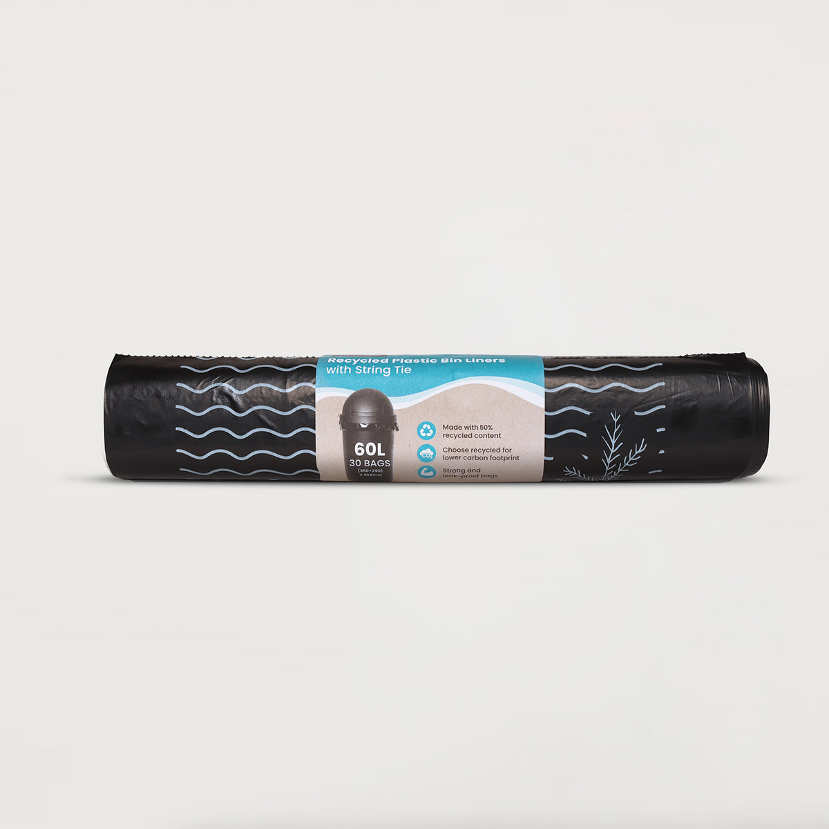 Ecopack 60L Recycled Plastic Bin Liners with String Tie Roll