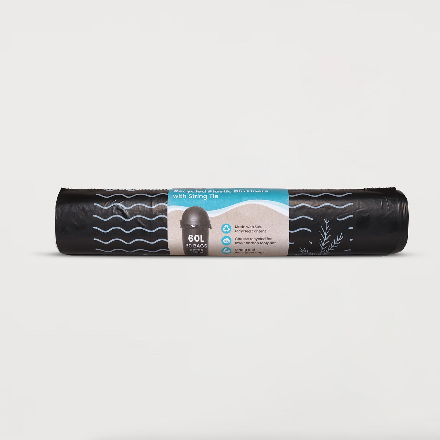 Ecopack 60L Recycled Plastic Bin Liners with String Tie Roll