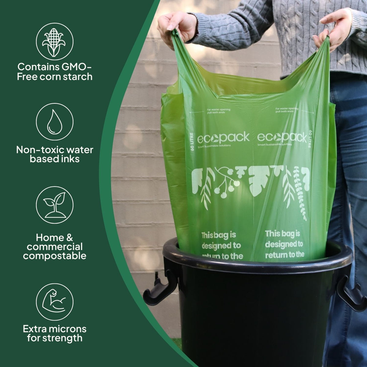 Ecopack 60L Compostable Bin Liners Roll Overview