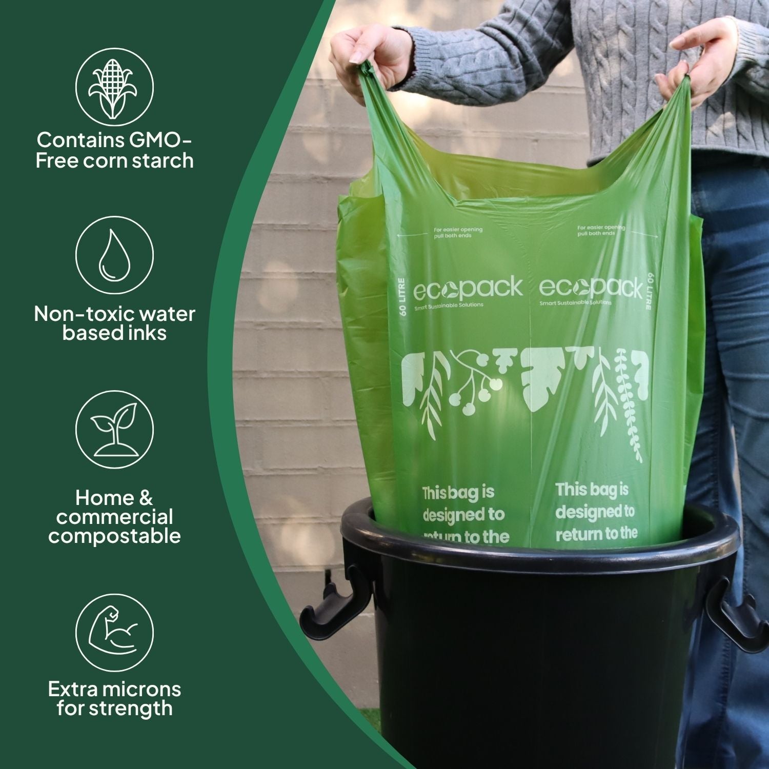 Ecopack 60L Compostable Bin Liners Roll Overview