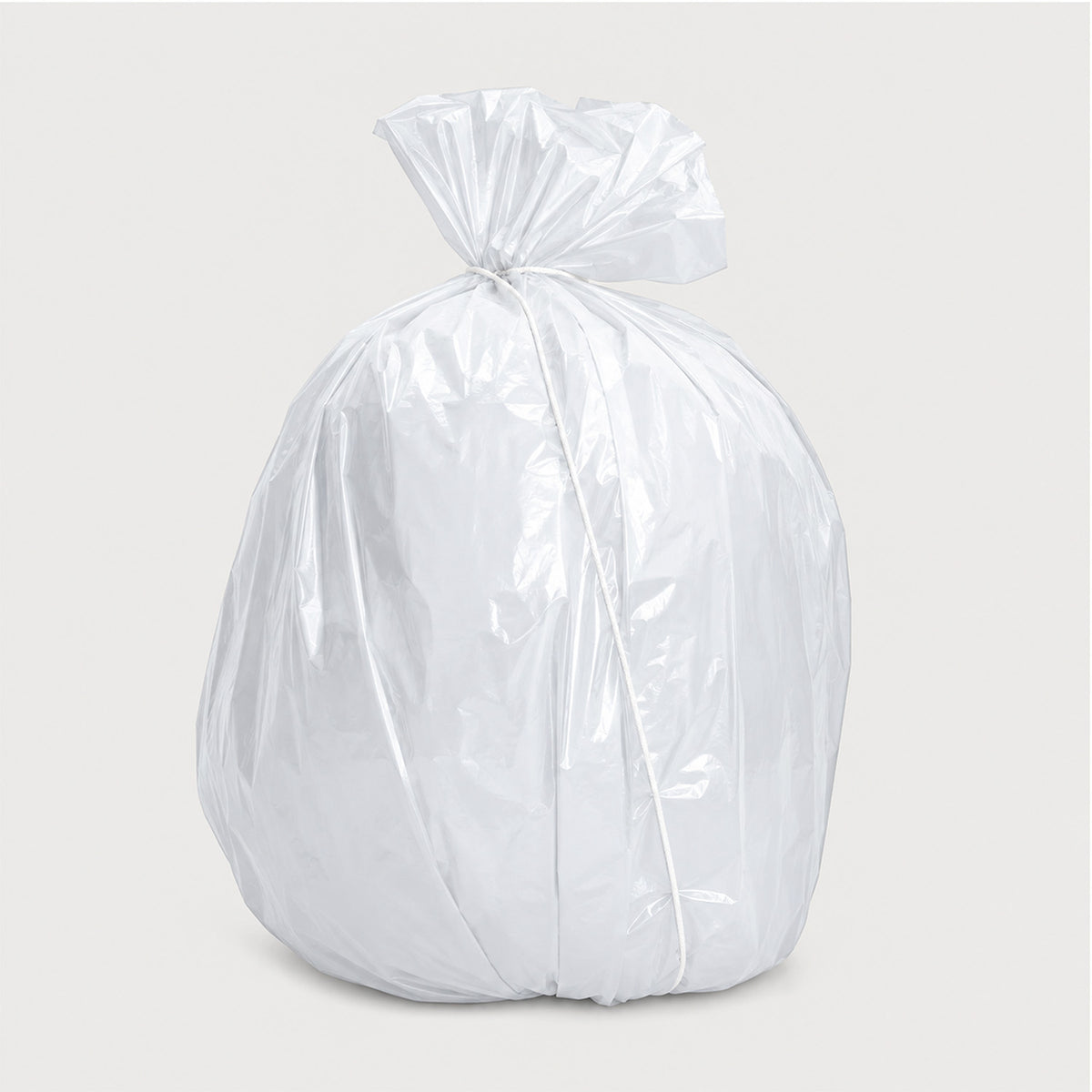 80L white heavy-duty recycled plastic garbage bag with string tie