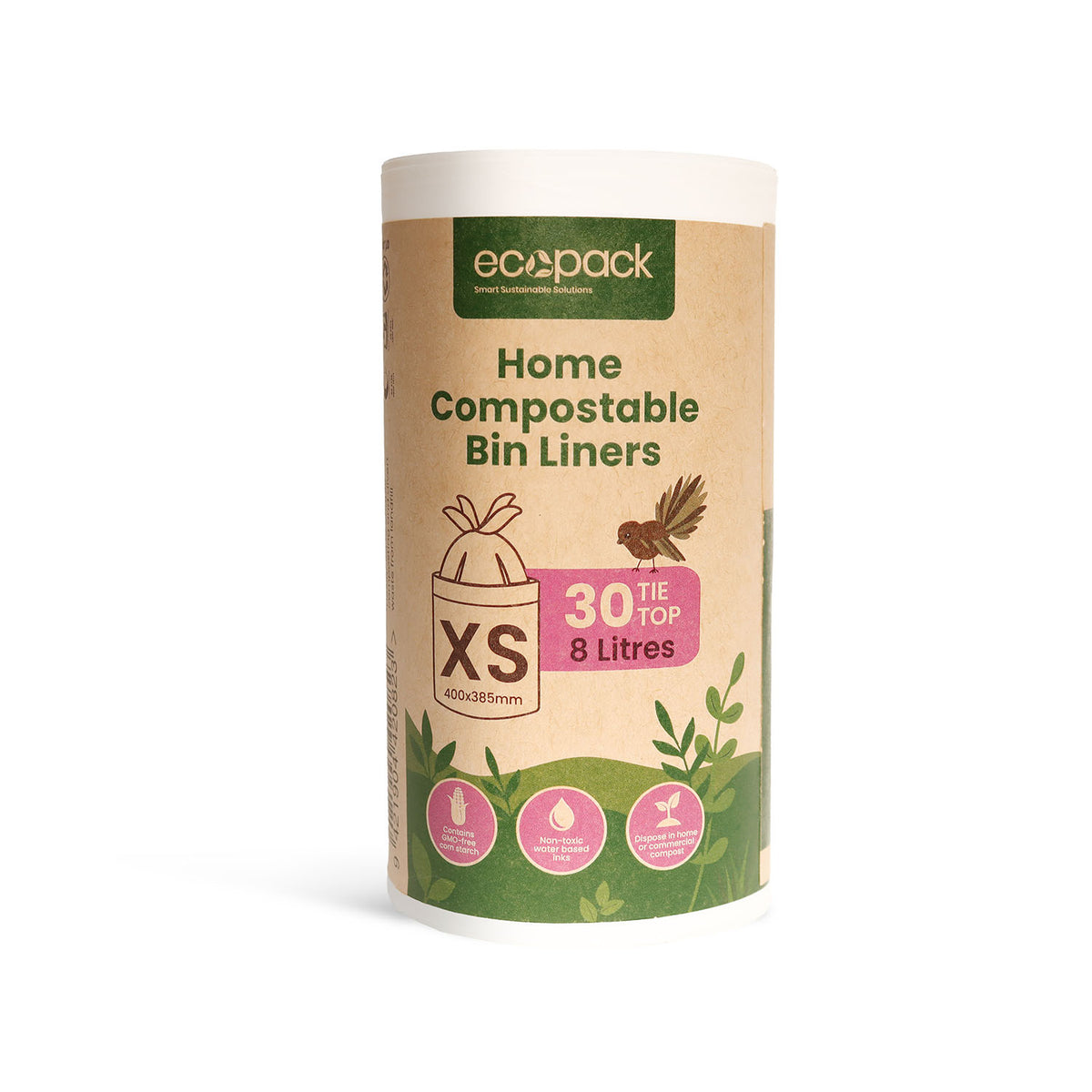 Ecopack 8L compostable bin liners roll standing vertically