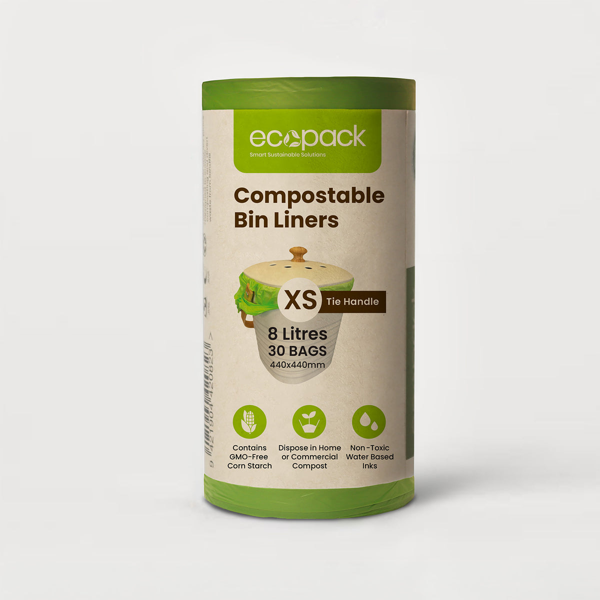 Ecopack 8L Green Compostable Bin Liners with Tie Handles