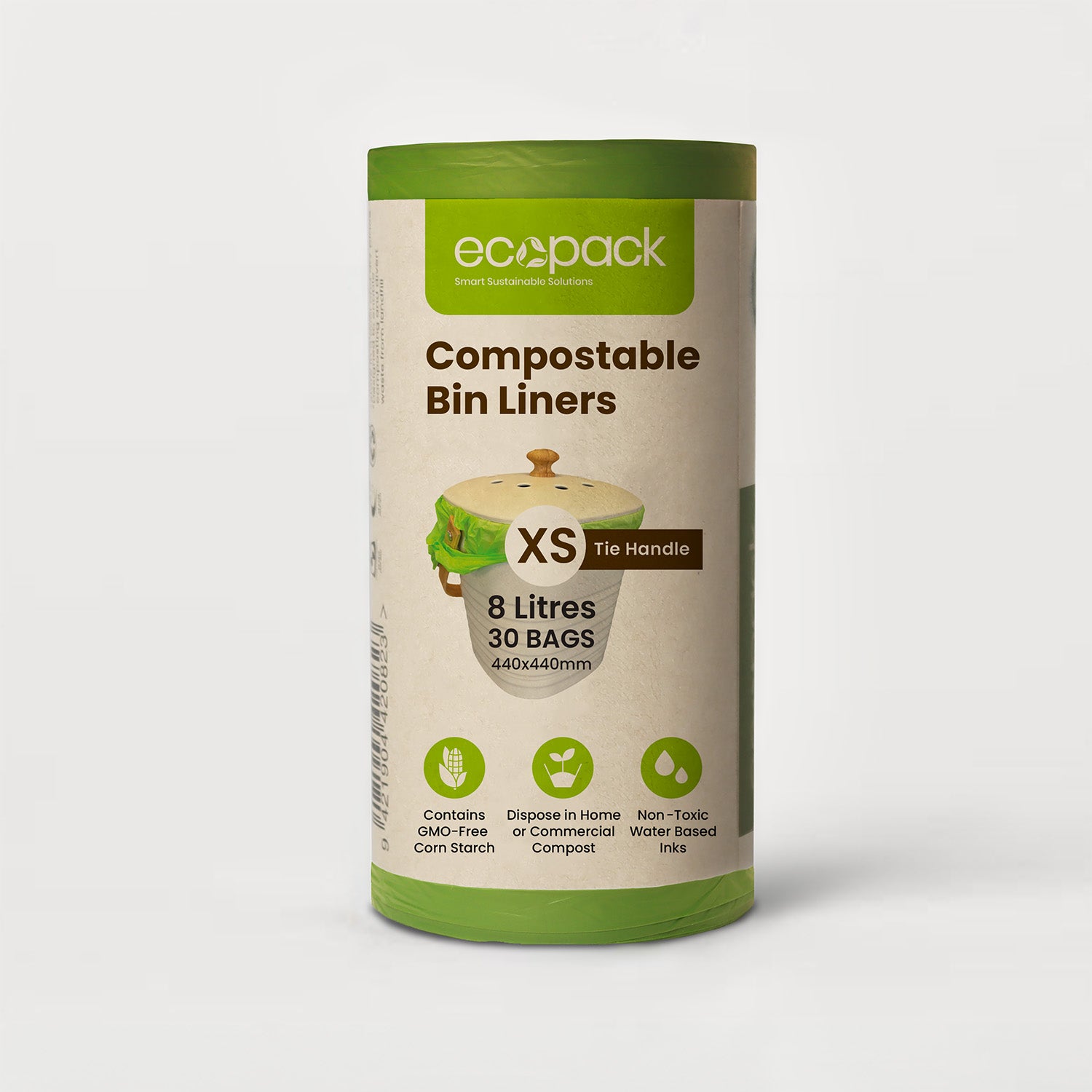 Ecopack 8L Green Compostable Bin Liners with Tie Handles