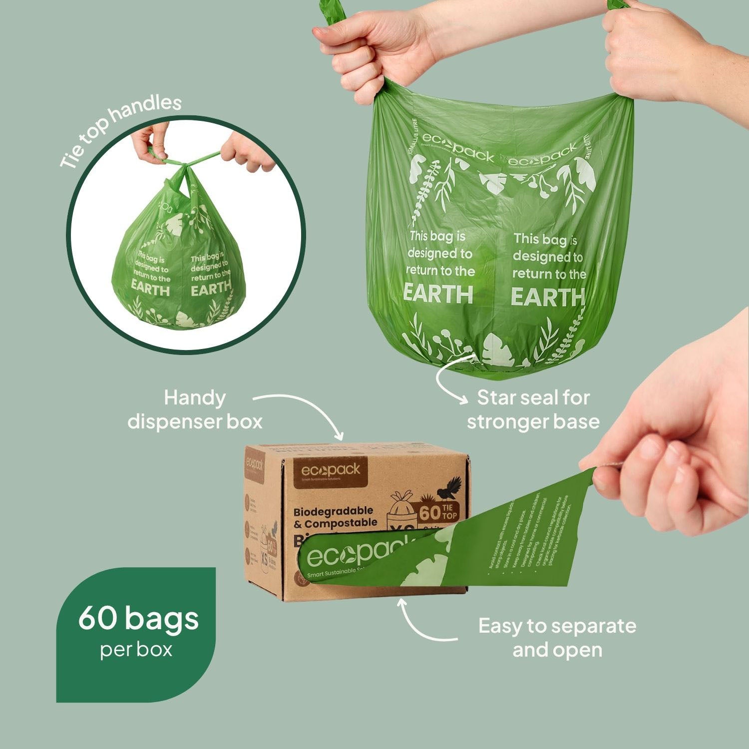 Ecopack 18L Compostable Green Bin Liners Dispenser Box Features