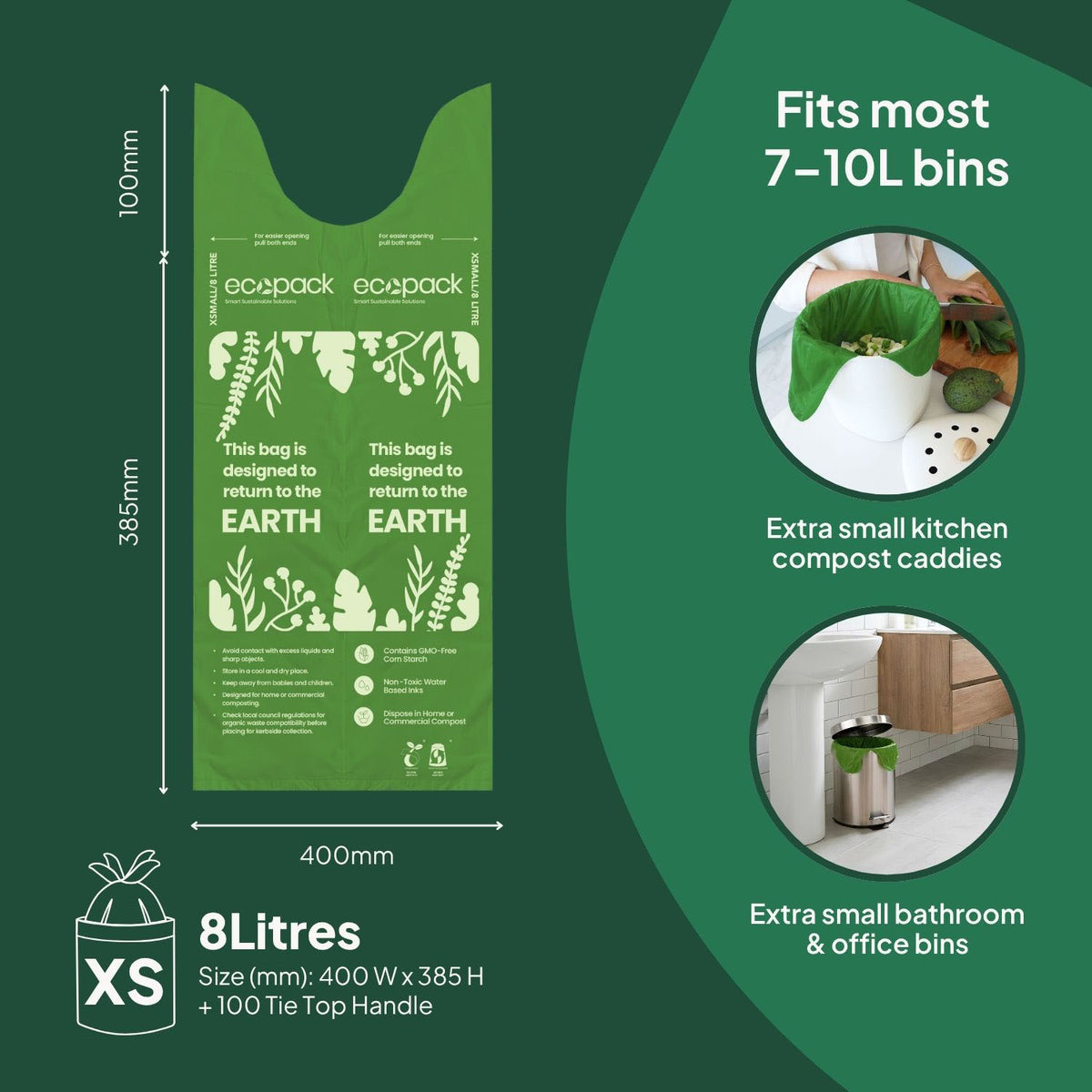 Ecopack 18L Compostable Green Bin Liners Dispenser Box Bag Size