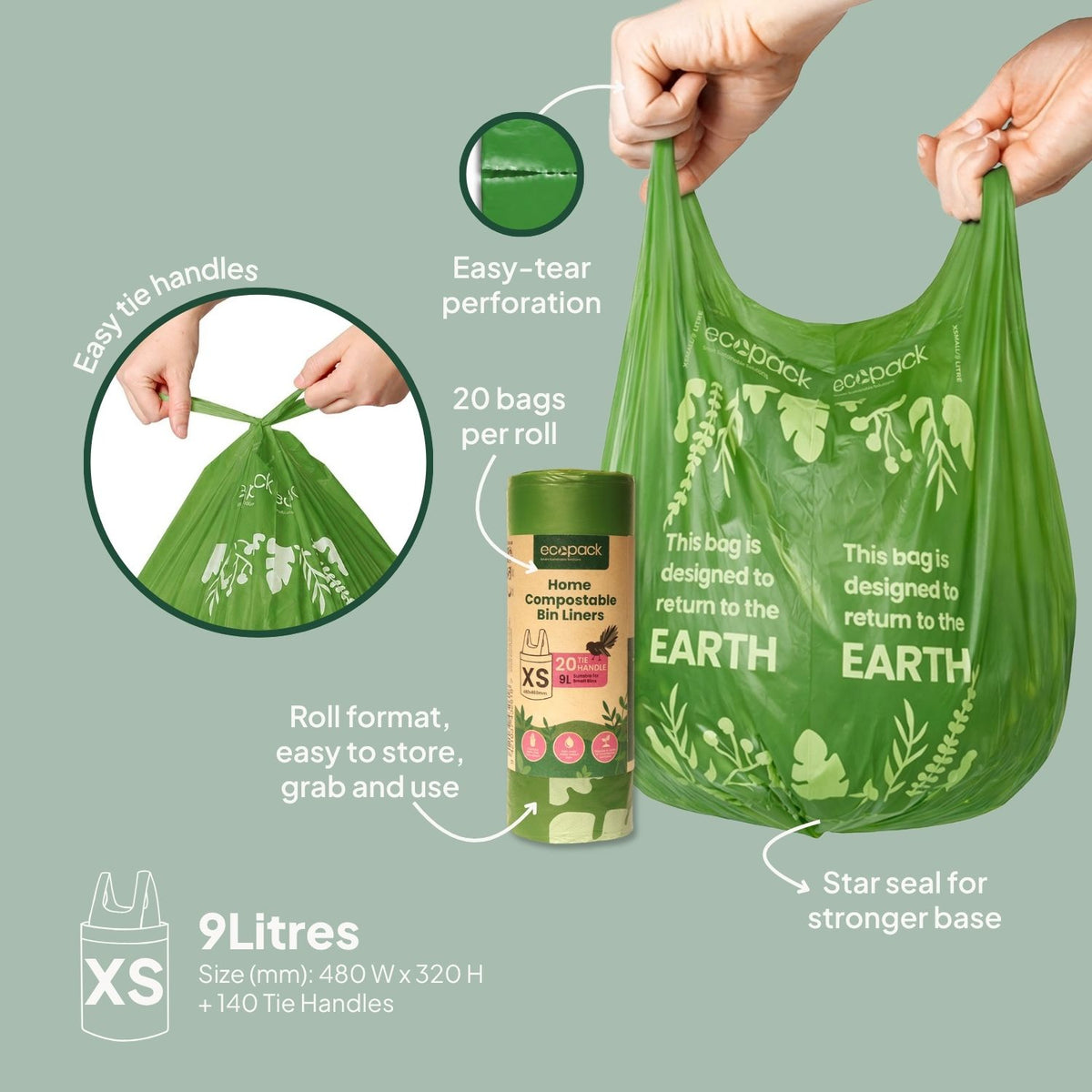 Ecopack 9L Compostable Bin Liners Features