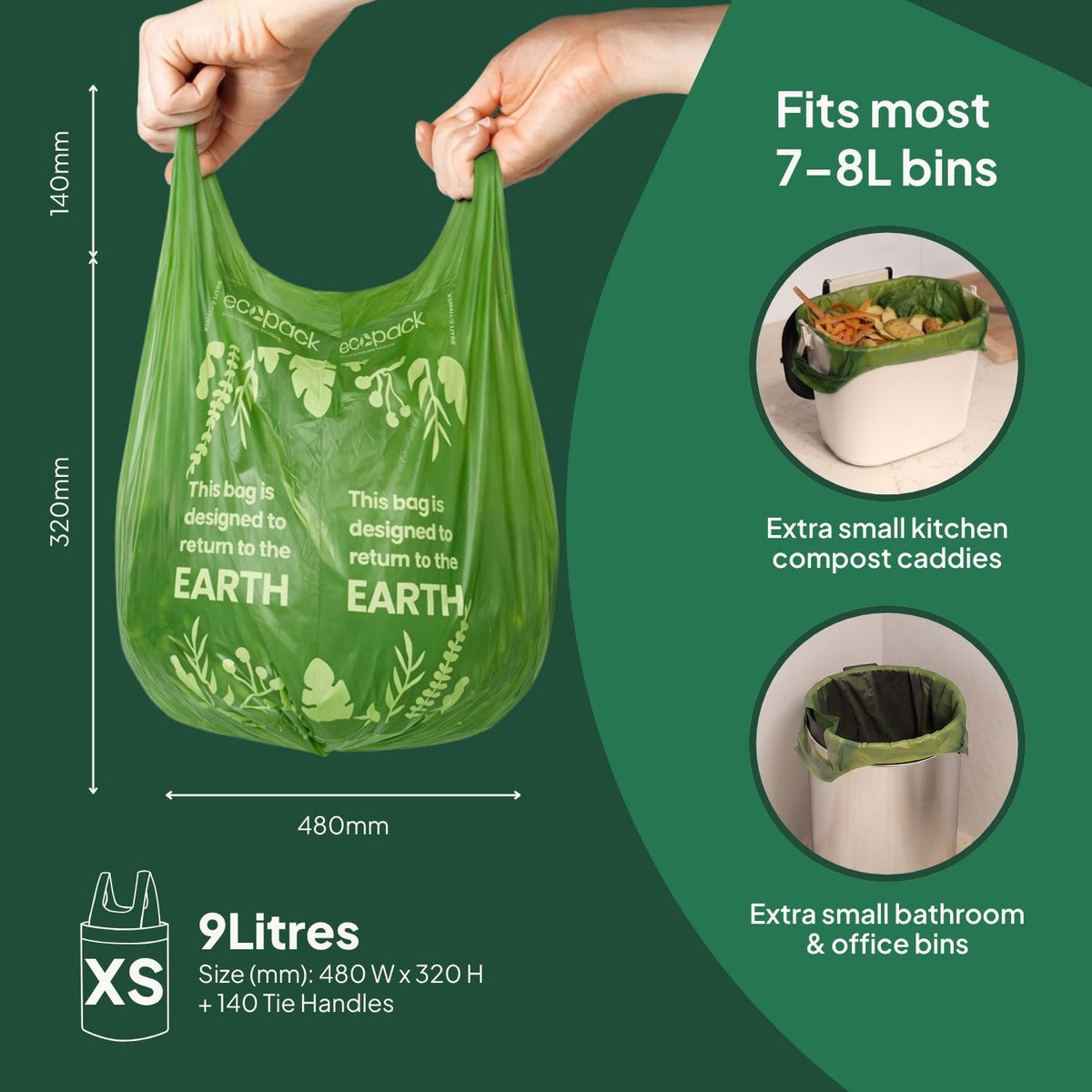 Ecopack 9L Compostable Bin Liners Size