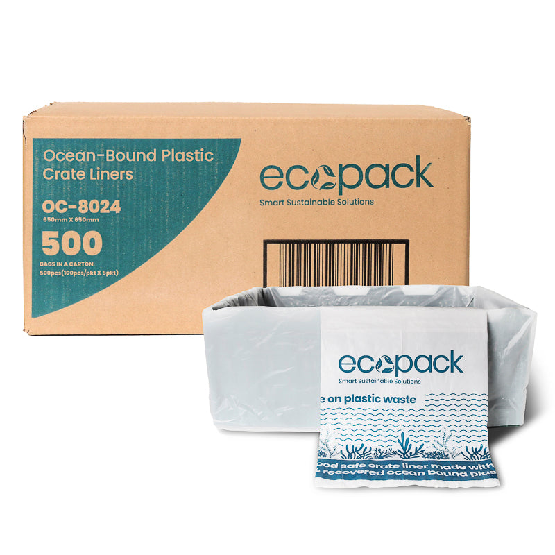 Carton and Bag of Ecopack Recycled Plastic Crate Liners