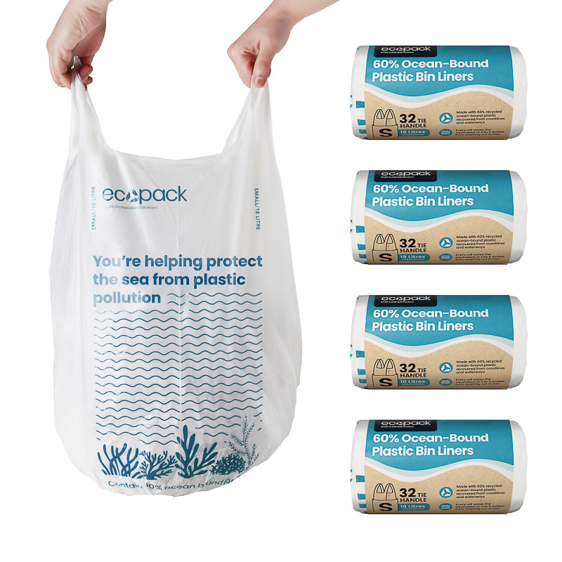 Ecopack 18L Small Recycled Plastic Bin Liners (4 Rolls/128 Bags ...