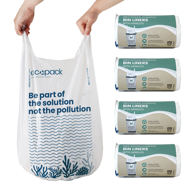 Ecopack 27L recycled plastic bin liners with handles 4 rolls bundle 