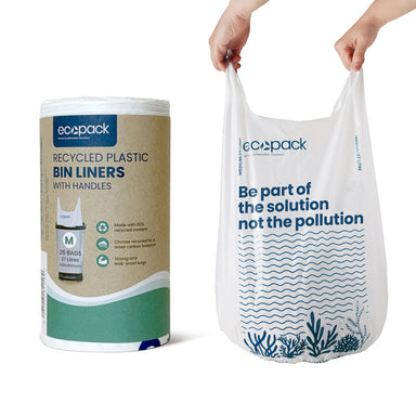 Ecopack 27L recycled plastic bin liners with handles