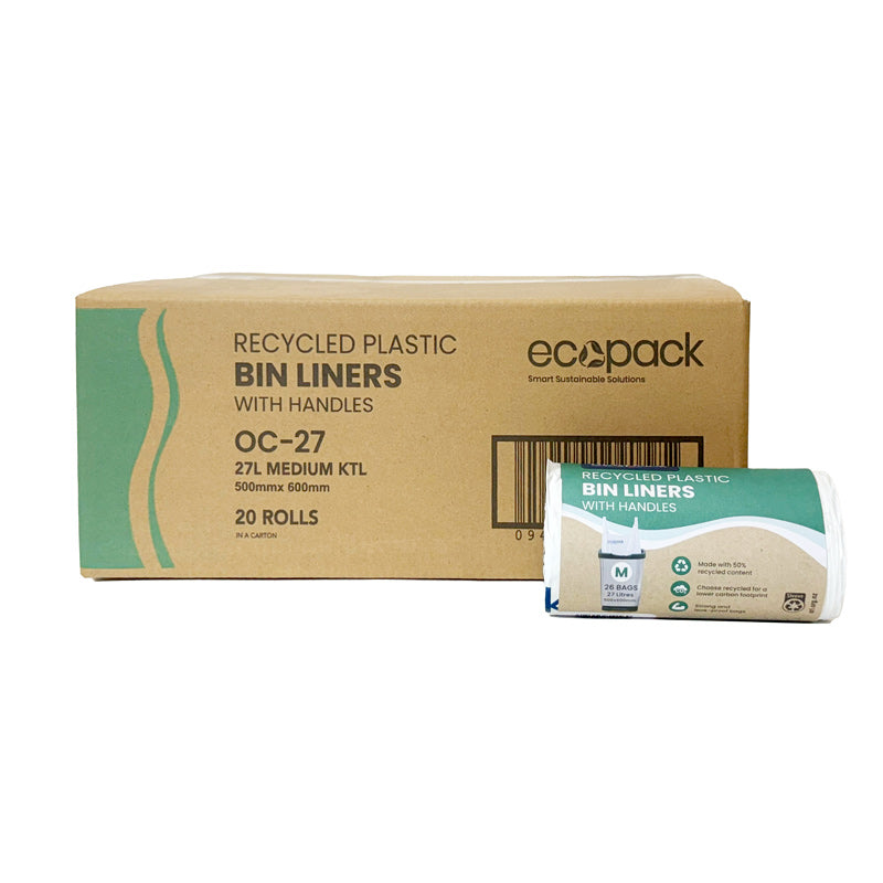 Ecopack 27L Medium Recycled Plastic Bin Liners (1 Roll/26 Bags)