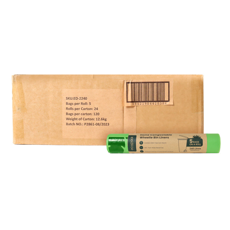Ecopack 240L Compostable Wheelie Bin Liners - Carton and Roll