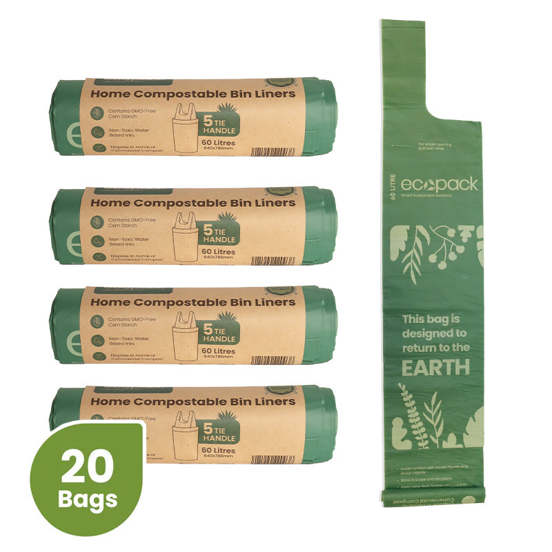Ecopack 60L XL Compostable Garbage Bags Bundle (4 Rolls/20 Bags)