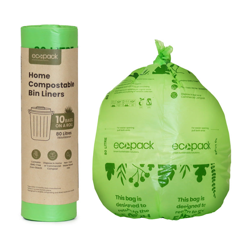 Ecopack 80L Compostable Garbage Bin Liners (1 Roll/10 Bags)