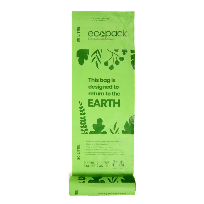 Ecopack 80L Compostable Garbage Bin Liners (1 Roll/10 Bags)