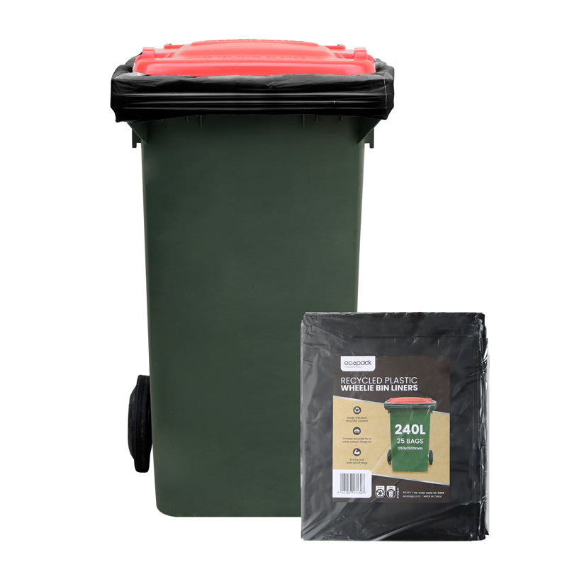 Ecopack 240L HD Recycled Plastic Wheelie Bin Liners (1 Pack/25 Bags)