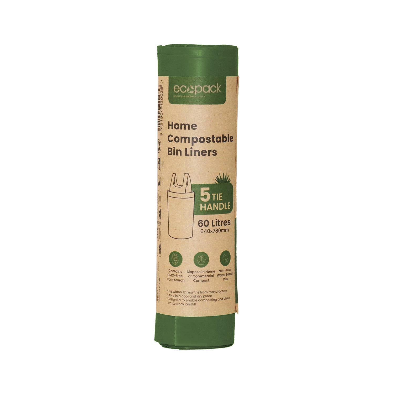 Ecopack 60L Green Compostable Bin Liners Roll