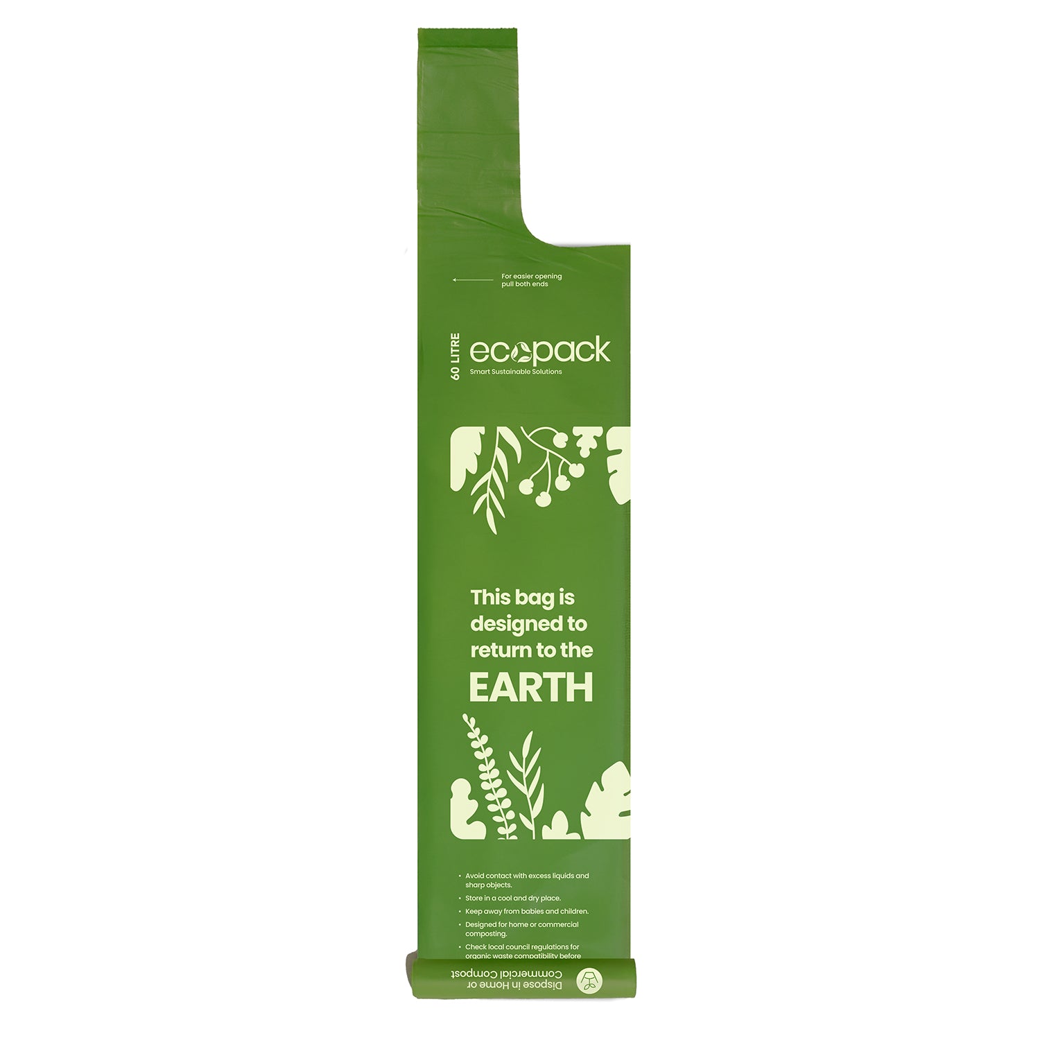 Ecopack 60L Green Compostable Bin Liner Flat Bag