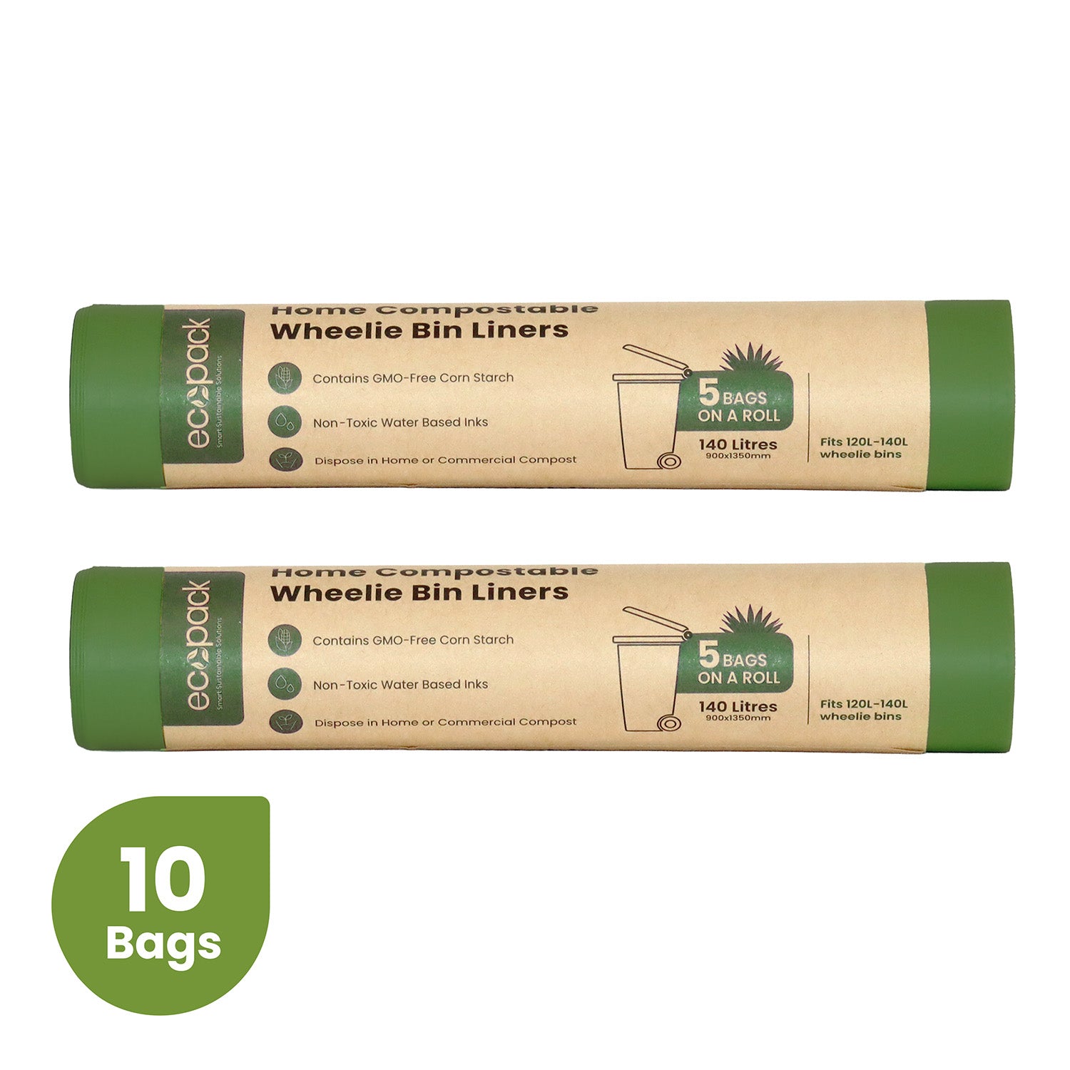 Ecopack 140L Compostable Wheelie Bin Liners Bundle (2 Rolls/10 Bags)