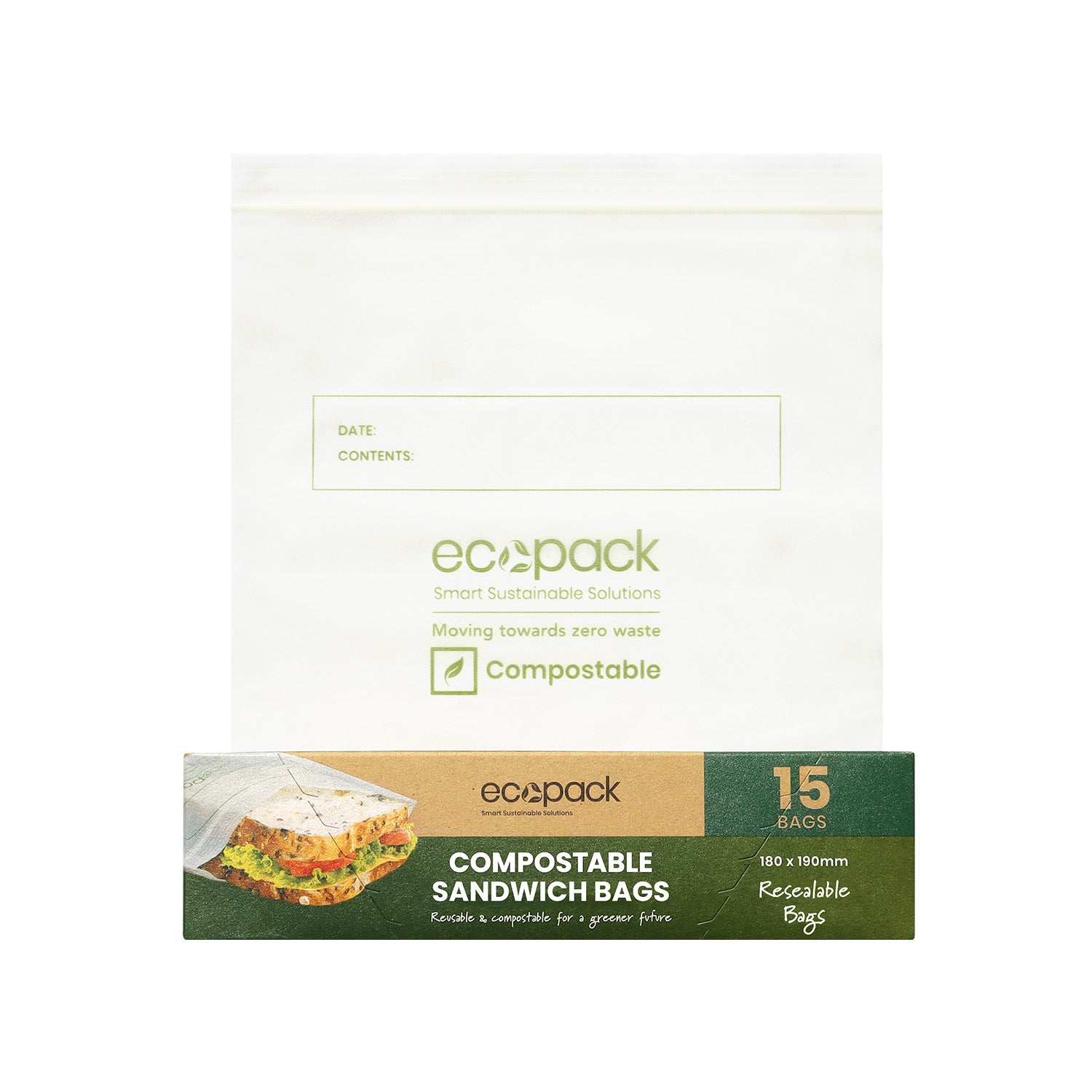 Ecopack compostable sandwich resealable bags
