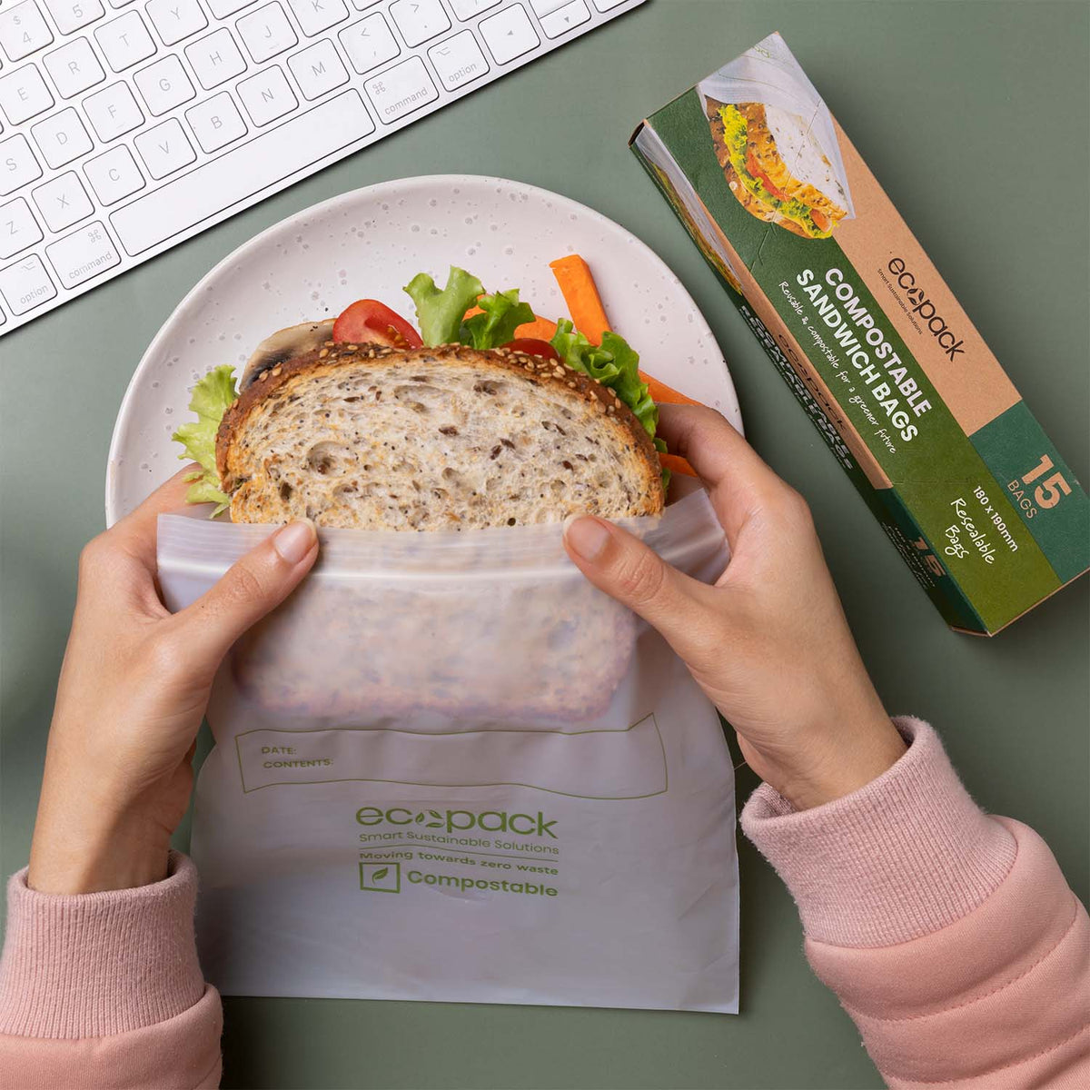 Ecopack compostable sandwich resealable bags