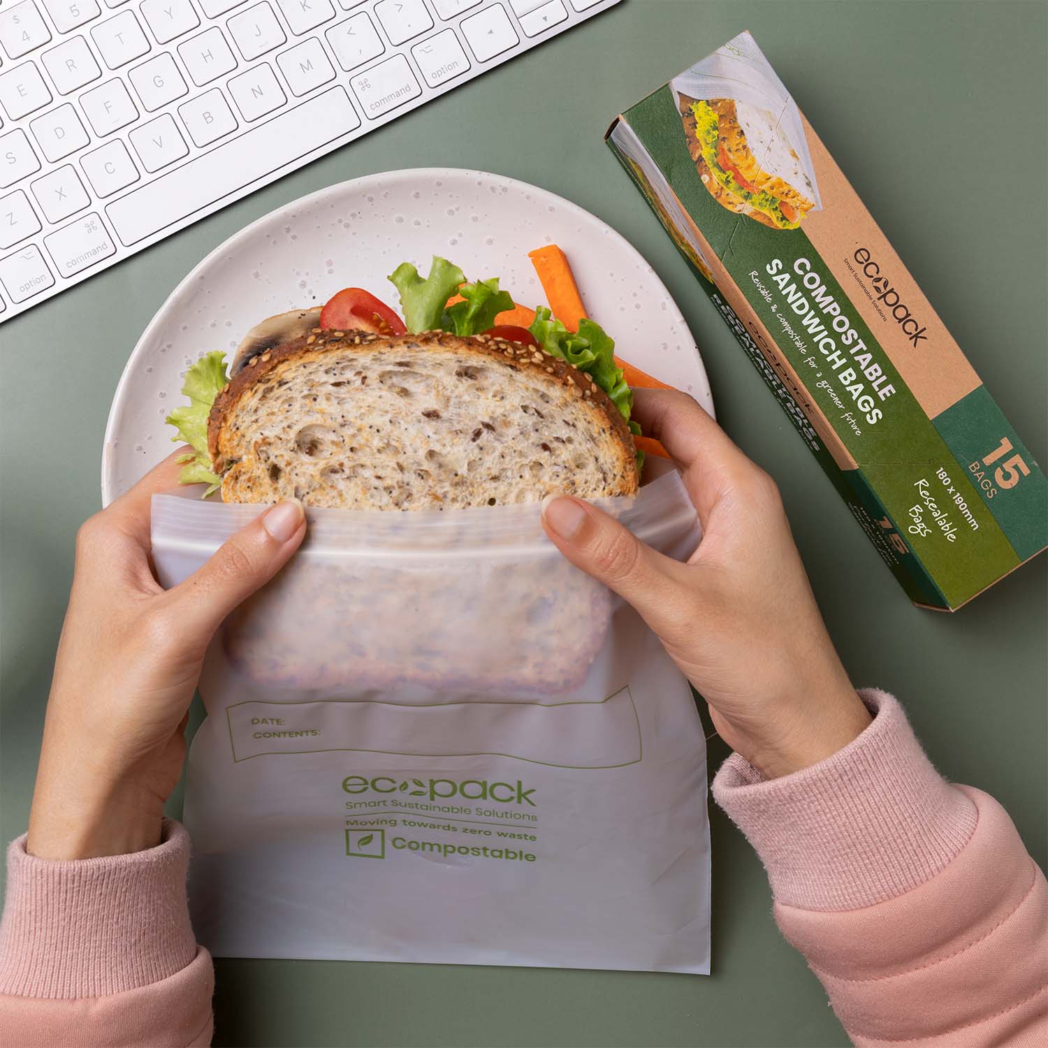 Ecopack compostable sandwich resealable bags