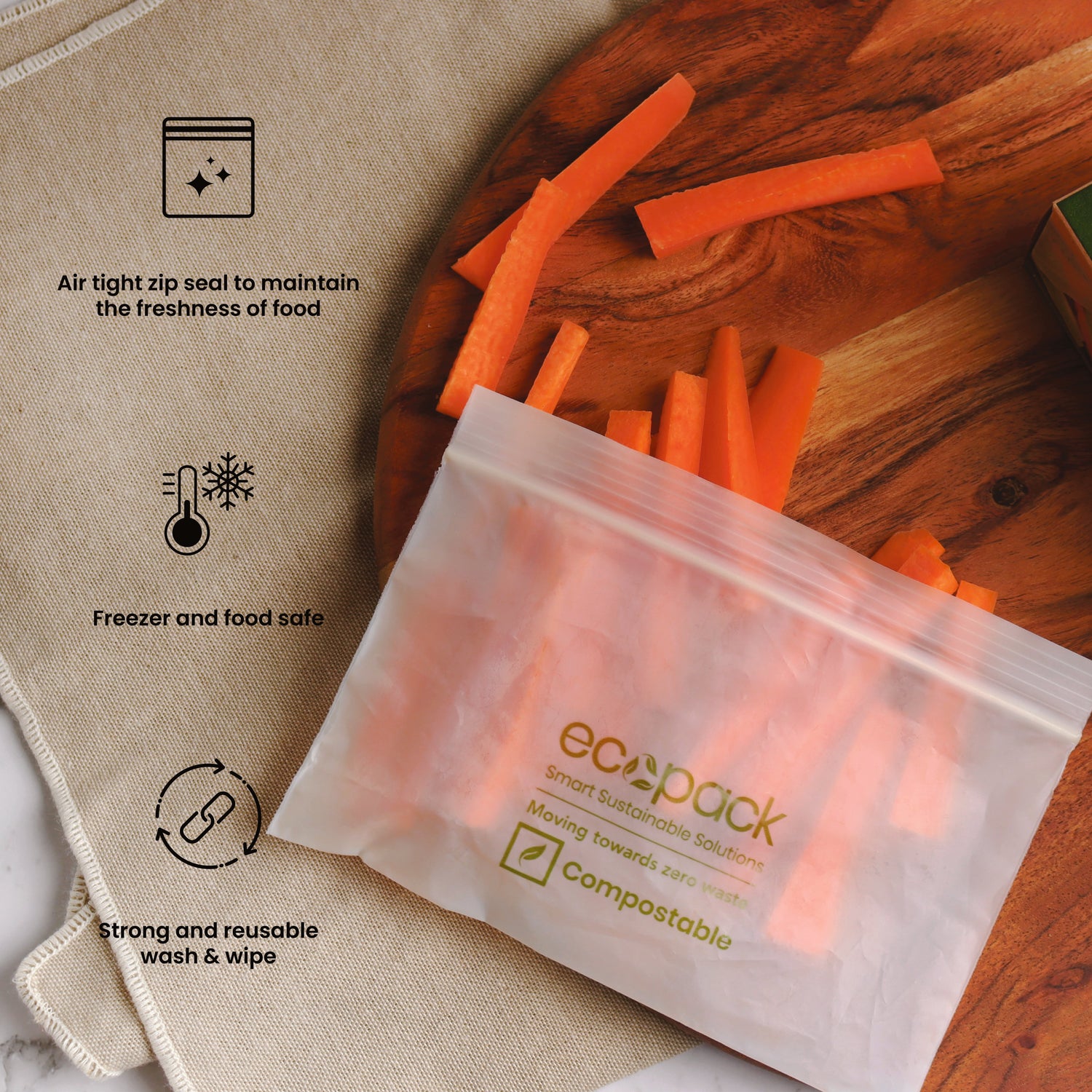 Ecopack Compostable Resealable Snack Bags (1 Box/20 Bags)