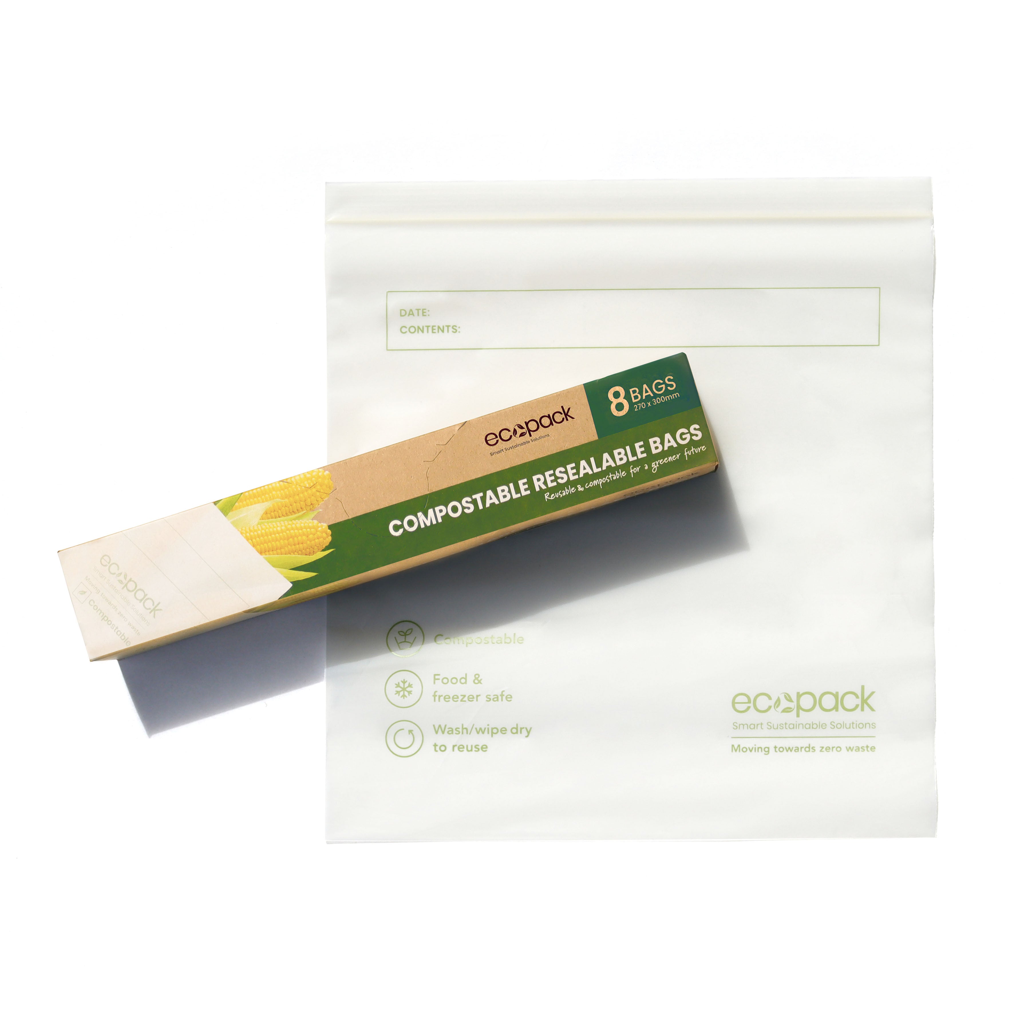 Ecopack Compostable Resealable Storage Bags set ( 3 x 8 ) -24 Bags
