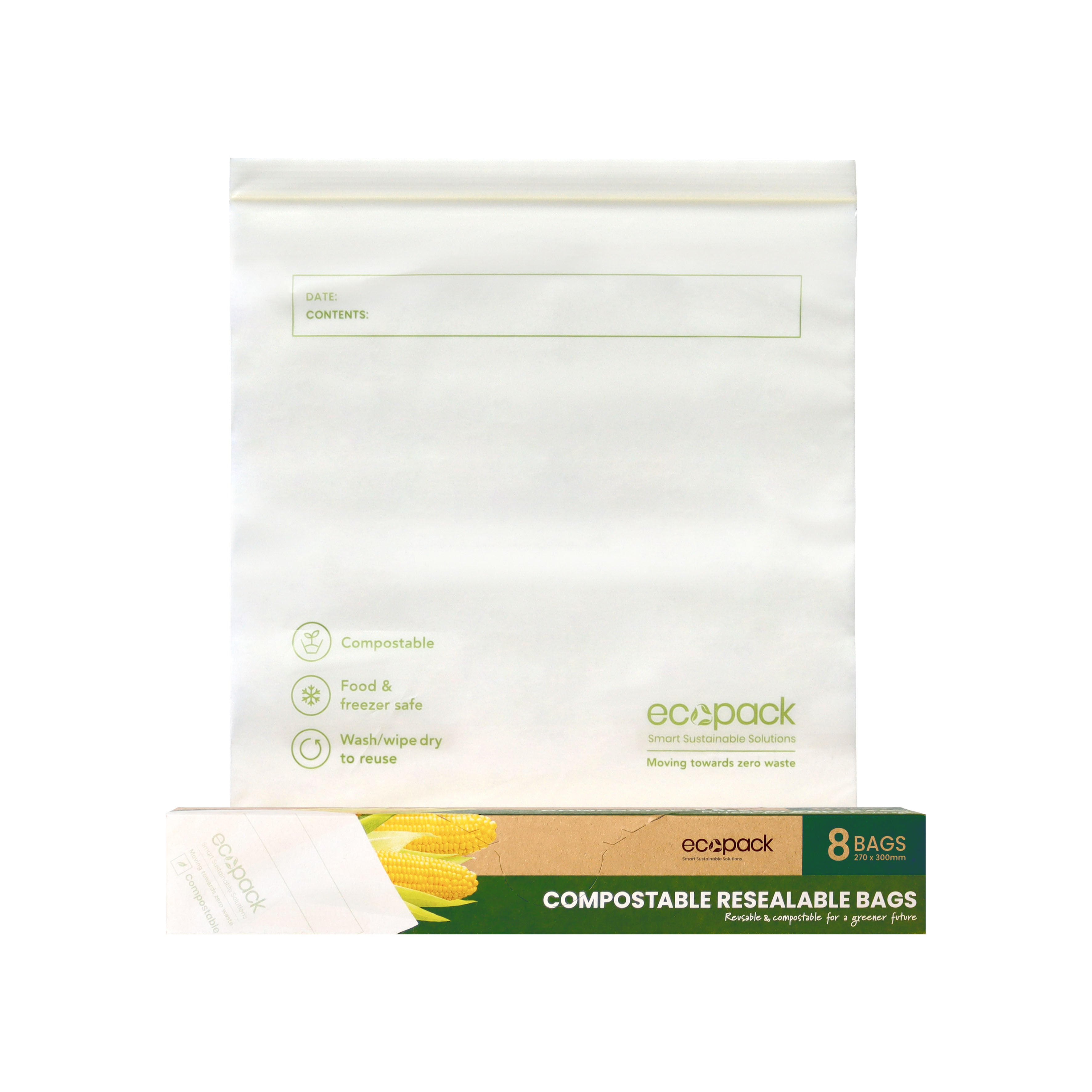 Ecopack Compostable Resealable Storage Bags set ( 3 x 8 ) -24 Bags