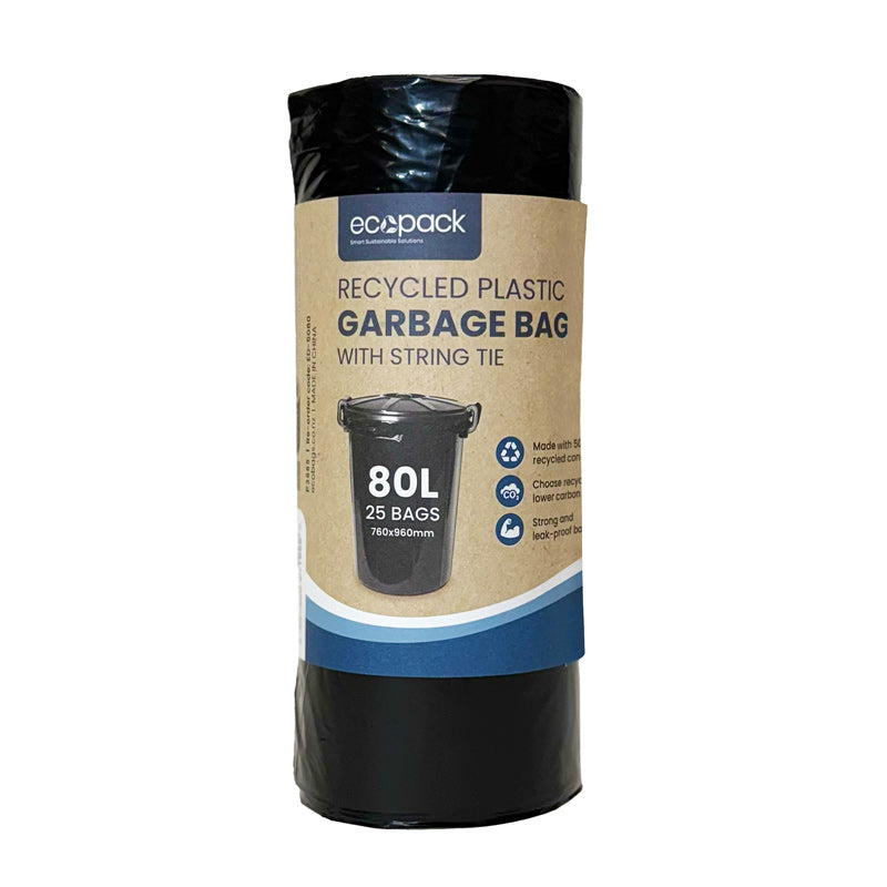Ecopack 80L XL Recycled Plastic Garbage Bags (1 Roll/25 Bags)