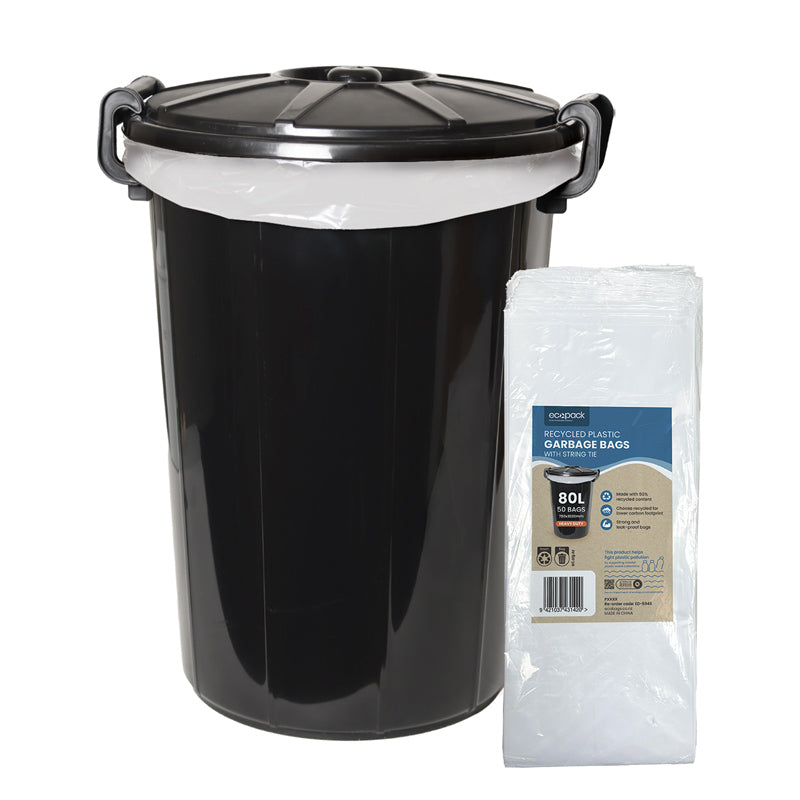 Ecopack 80L HD Recycled Plastic Garbage Bags White (1 Pack/50 Bags)