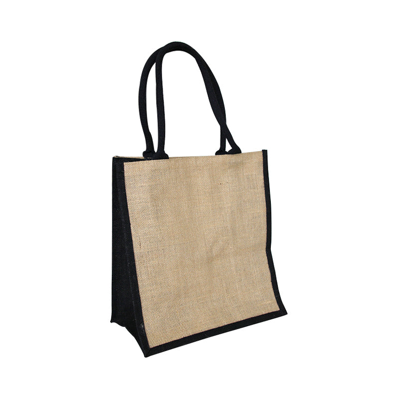 EJ-209 Jute Reusable Grocery Bag - Natural with Black Gusset