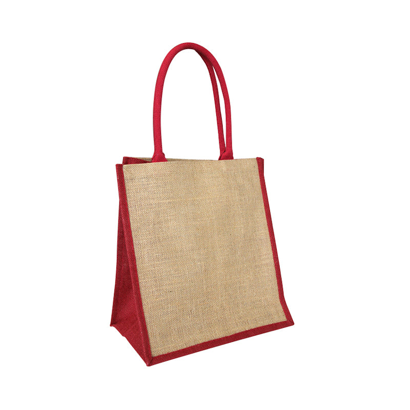 EJ-209 Jute Reusable Grocery Bag - Natural with Red Gusset