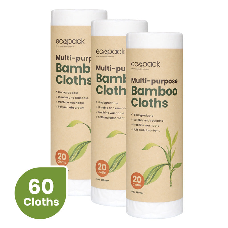 Ecopack Multi-Purpose Bamboo Cloths Bundle (3 Rolls/60 Cloths)