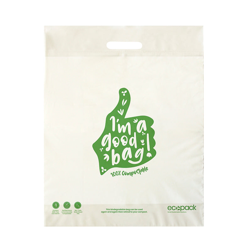 Ecopack Medium Compostable Punched Handle Retail Bags (1 Pack/50 Bags)