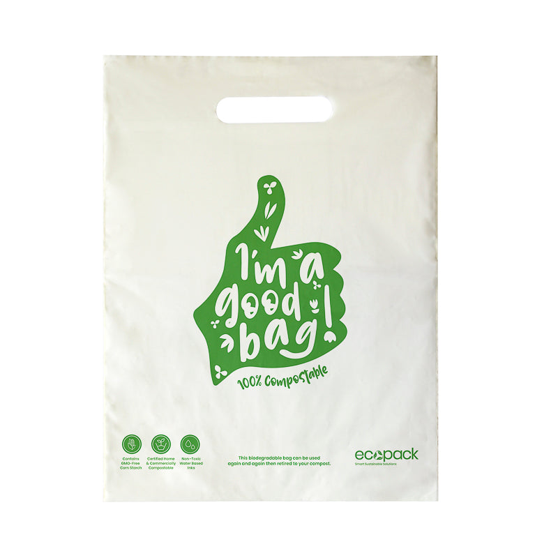 Ecopack Small Compostable Punched Handle Retail Bags 1 Pack 50 Bags Ecobags NZ