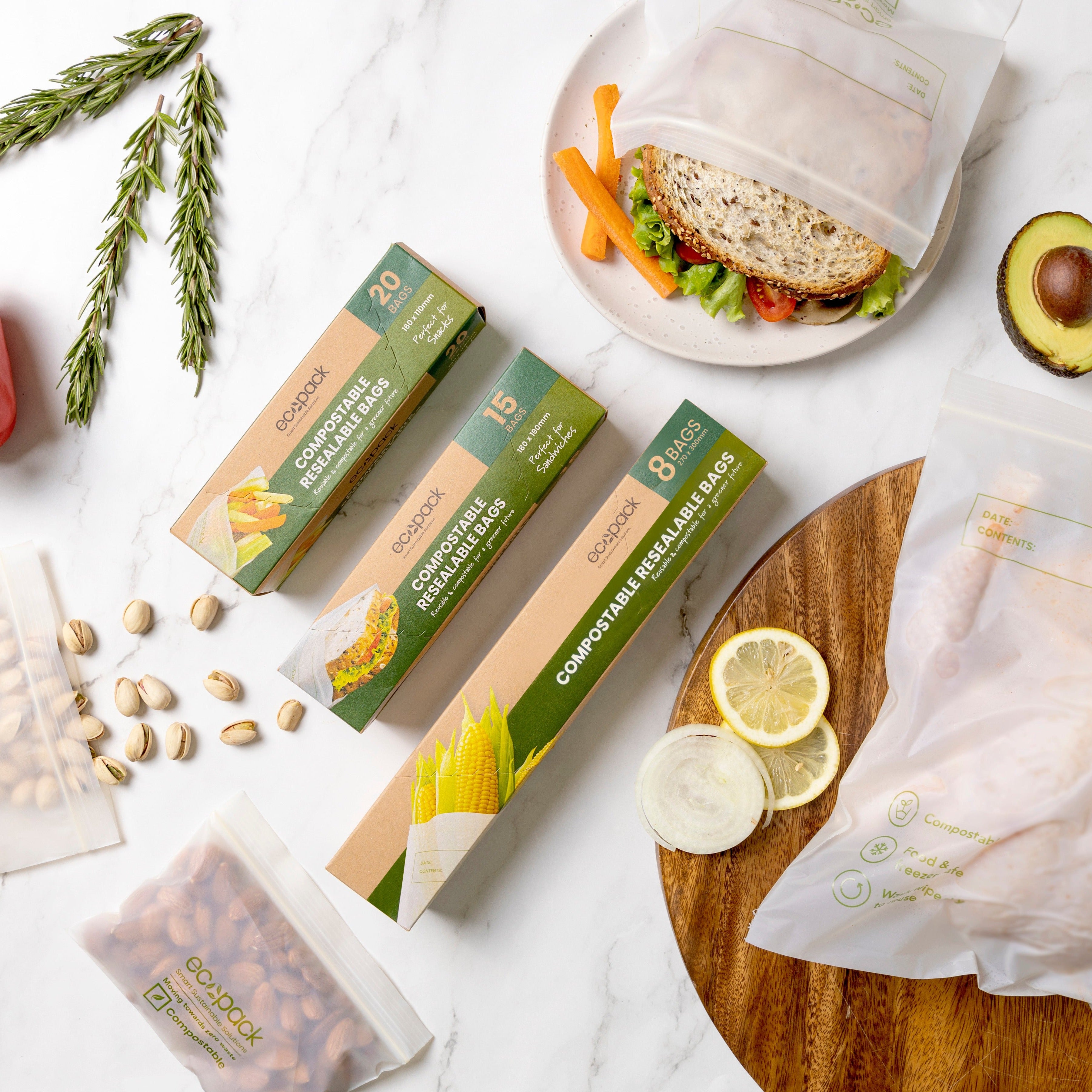 Set of Resealable Food Storage bags -Sandwich,Snack, Storage/Freezer