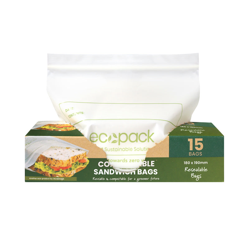 Ecopack Compostable Resealable Sandwich Bags (1 Box/15 Bags)