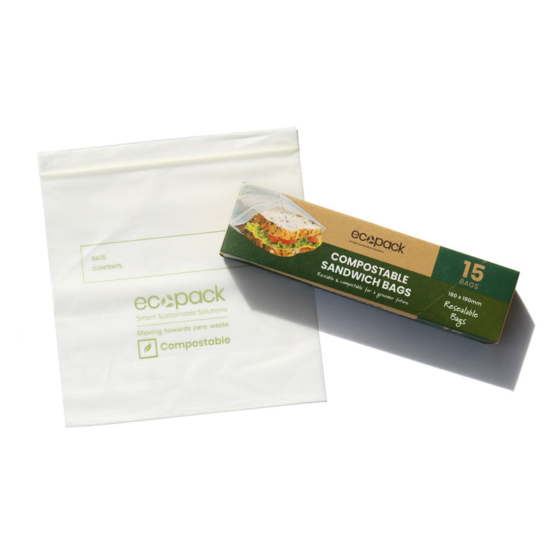 Ecopack Compostable Resealable Sandwich Bags (1 Box/15 Bags)