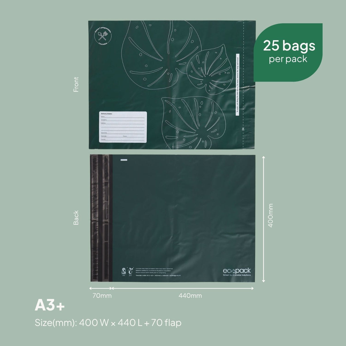Ecopack A3+ Compostable Courier Bags Size