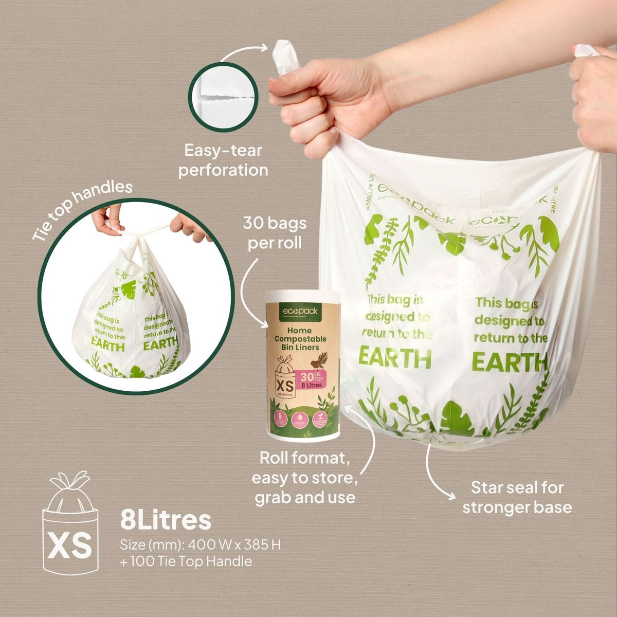 Kitchen compost caddy and compostable liner set 8L features