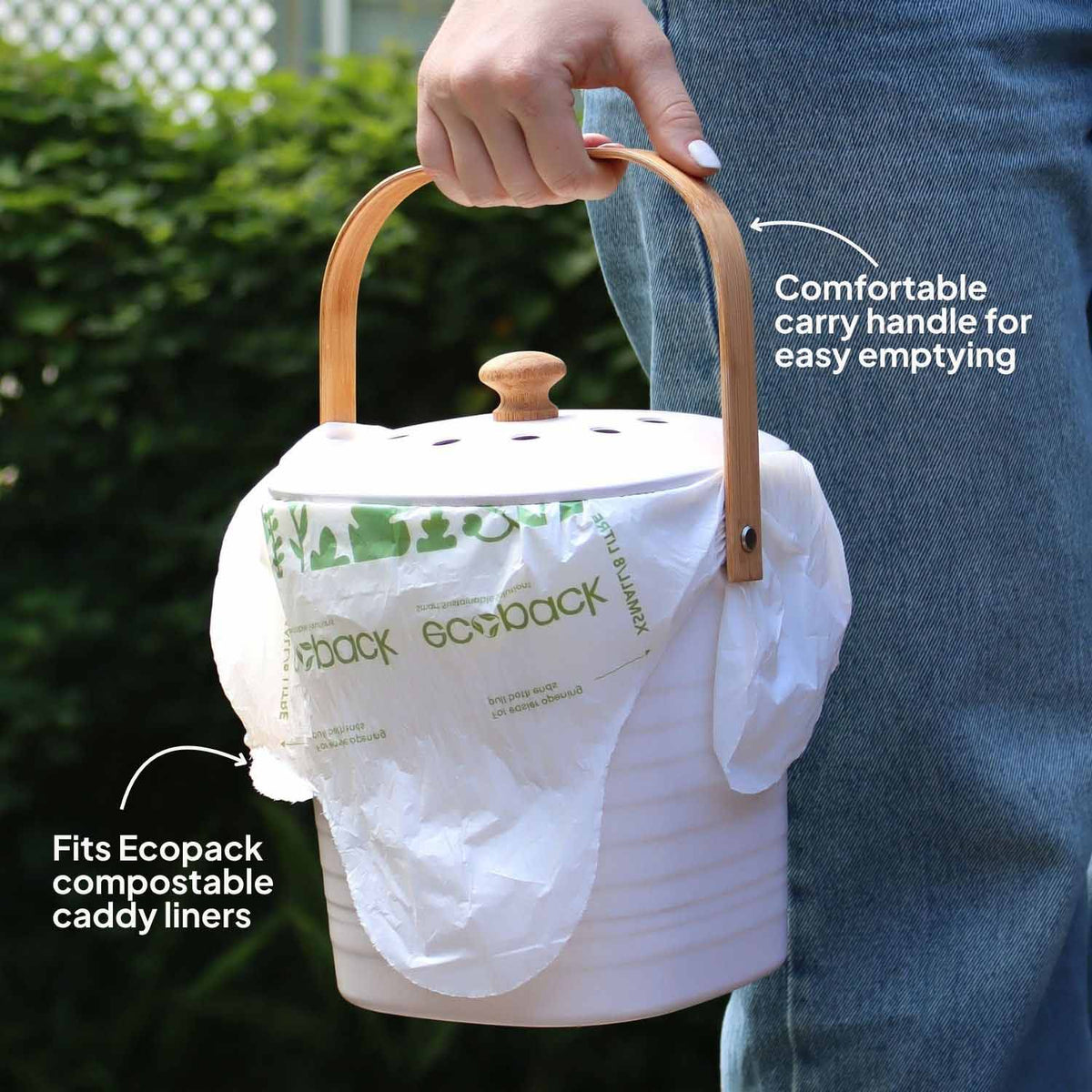 Ecopack Kitchen Bamboo Bench-top Compost Caddy Easy to Carry