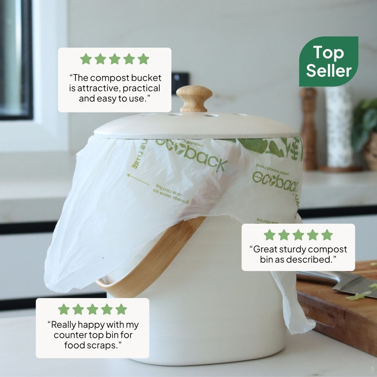 Ecopack Kitchen Bamboo Bench-top Compost Caddy Reviews