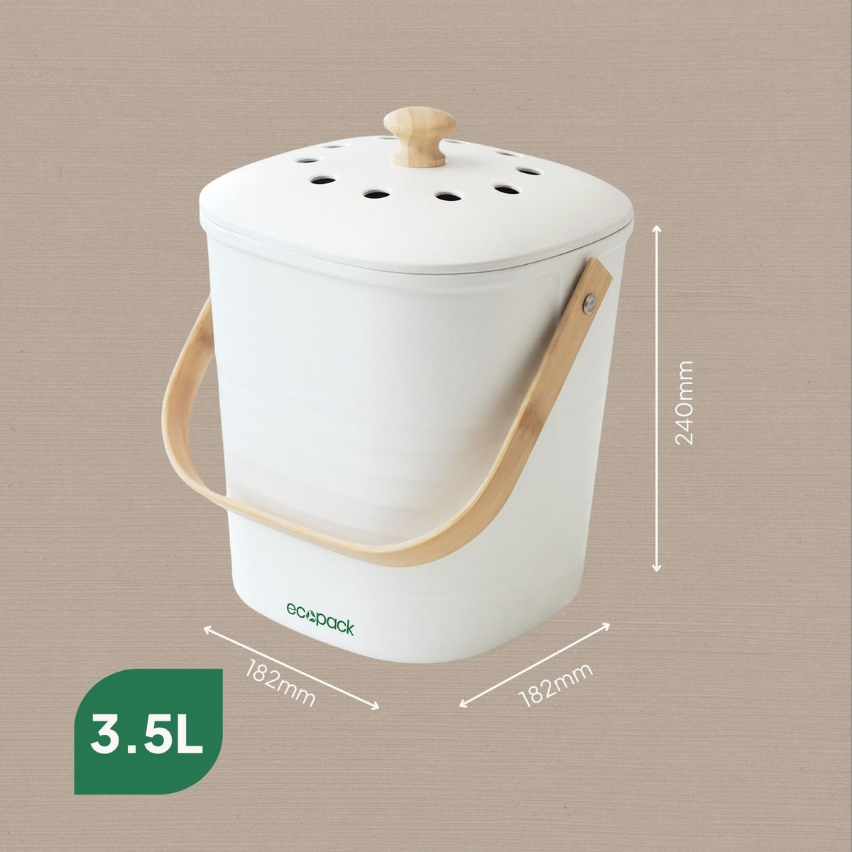 Ecopack Kitchen Bamboo Bench-top Compost Caddy Size