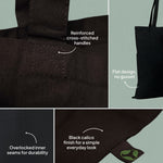 Ecobags black calico promotional tote bag with long handles features