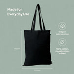 Ecobags black calico promotional tote bag with long handles size